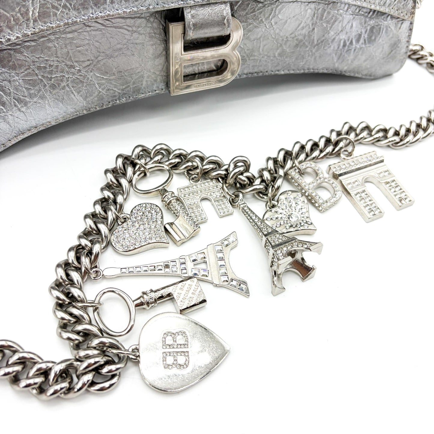 Balenciaga Small Crush Slingback with Charm Silver