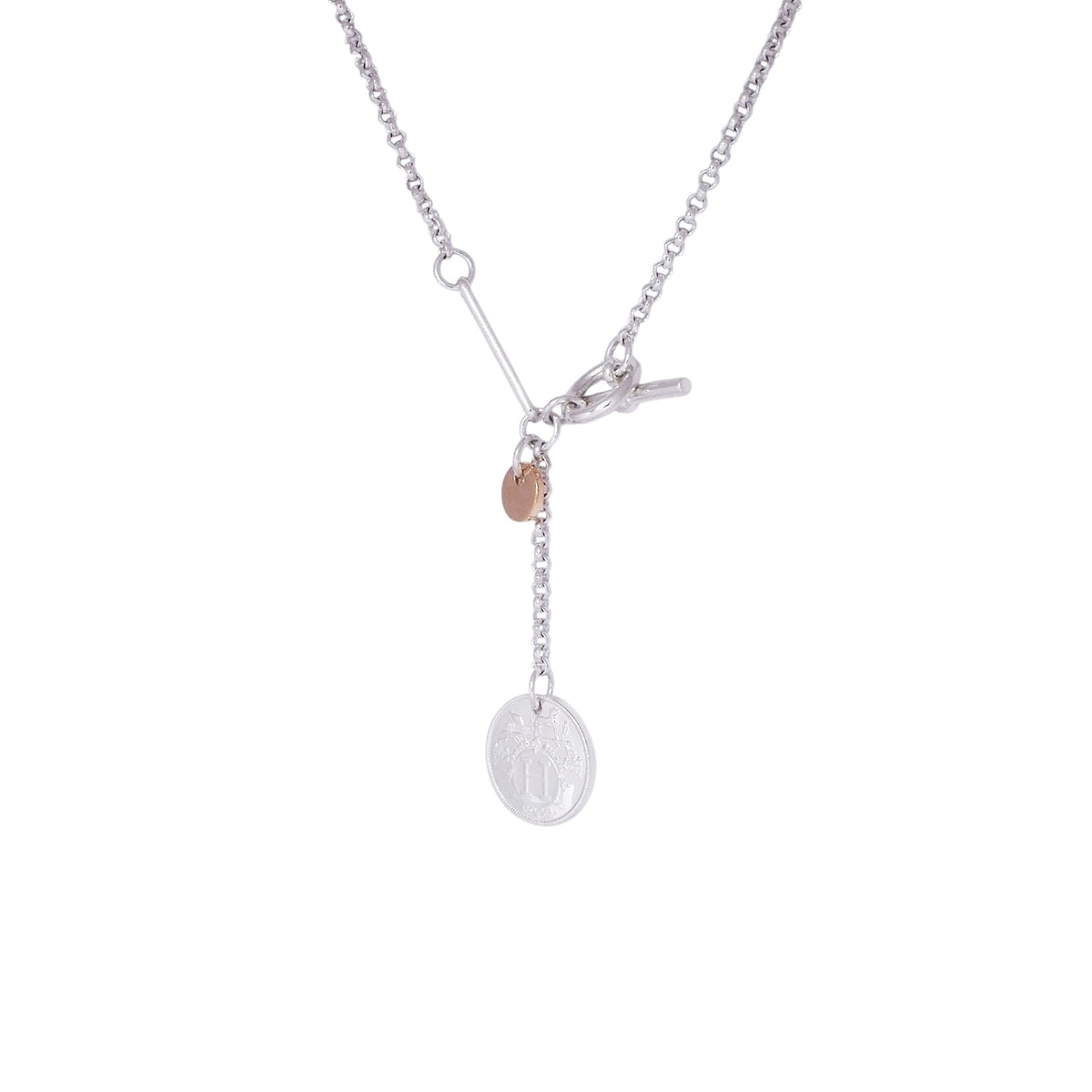 Hermès Silver Rose Gold Ex-Libris Pendant Small Necklace
