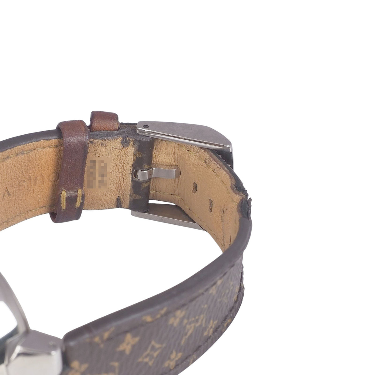Louis Vuitton QA072Z Tambour Quartz Leather Band Watch