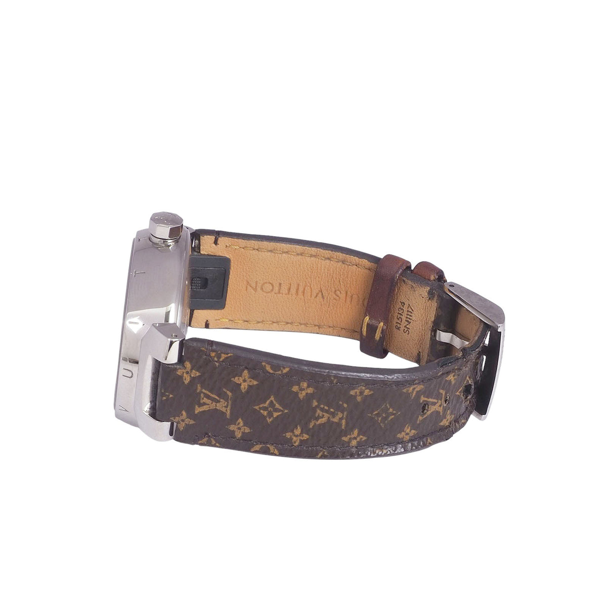 Louis Vuitton QA072Z Tambour Quartz Leather Band Watch