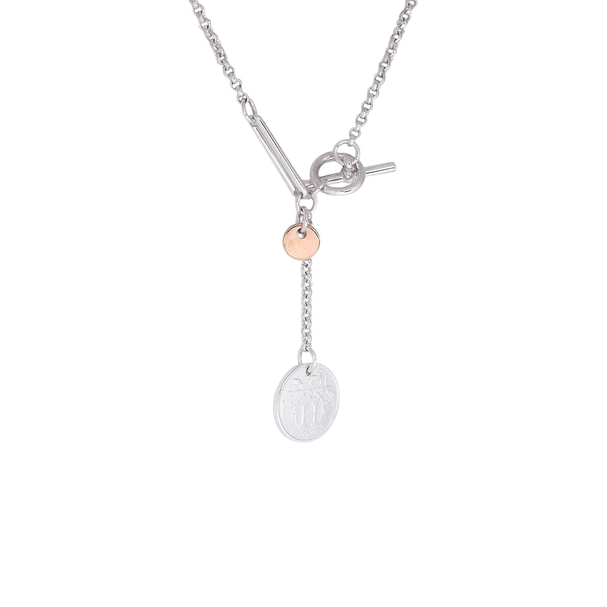 Hermès Silver Rose Gold Ex-Libris Pendant Small Necklace