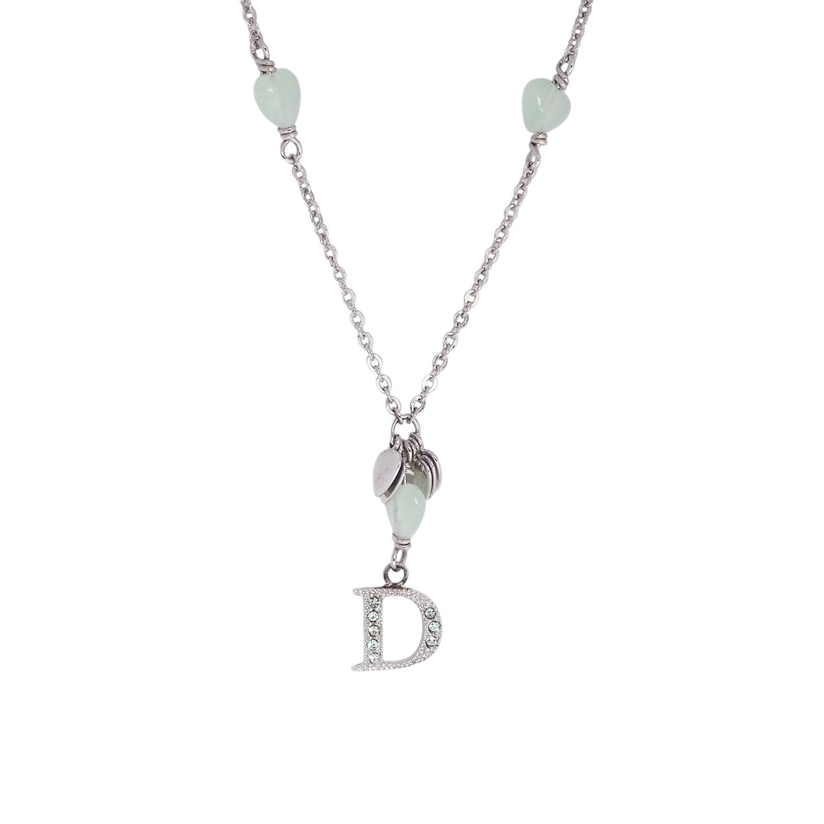 Dior D22337 Rhinestone D & Spade Charm Necklace
