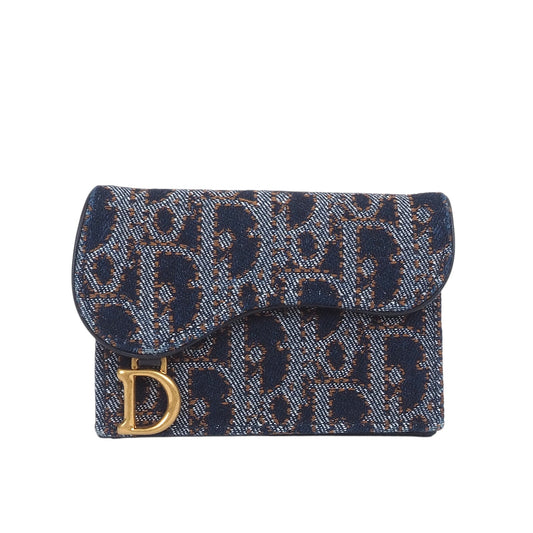 Dior S5611 Denim Oblique Saddle Card Holder