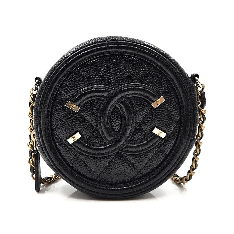 Chanel Logo Caviar WOC Round Crossbody Bag