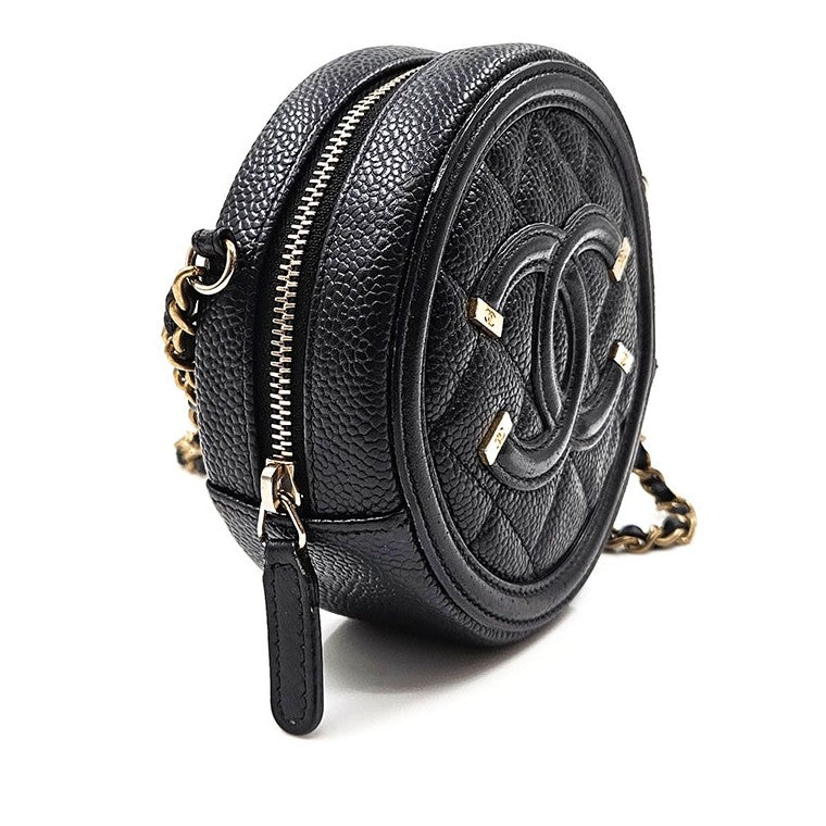 Chanel Logo Caviar WOC Round Crossbody Bag