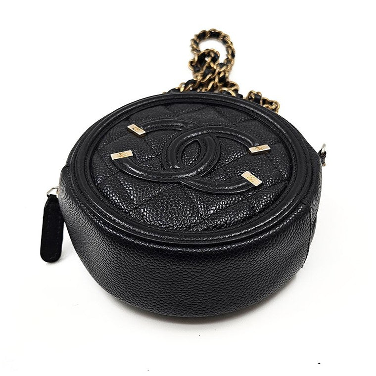 Chanel Logo Caviar WOC Round Crossbody Bag