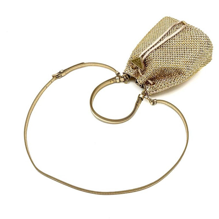 Prada Crystal Embellished Satin Mini Bucket Bag (1BE067)