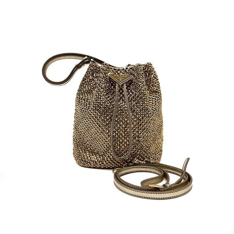 Prada Crystal Satin Bucket Bag (1BE067)