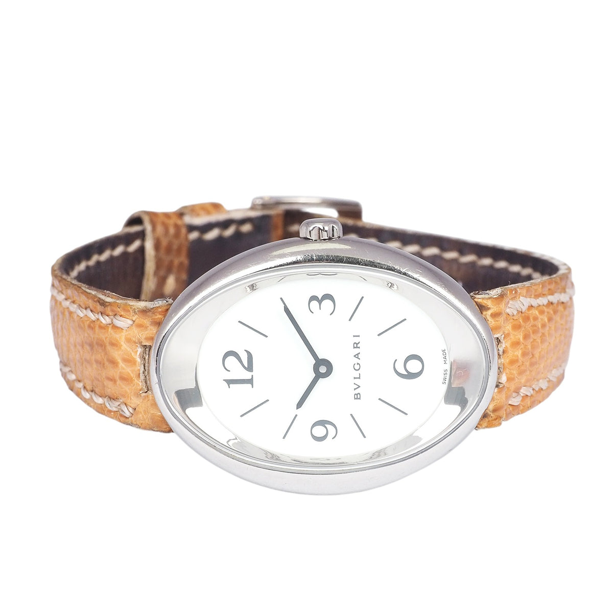 Bulgari OVW27G White Gold Oval Quartz Leather Band Watch