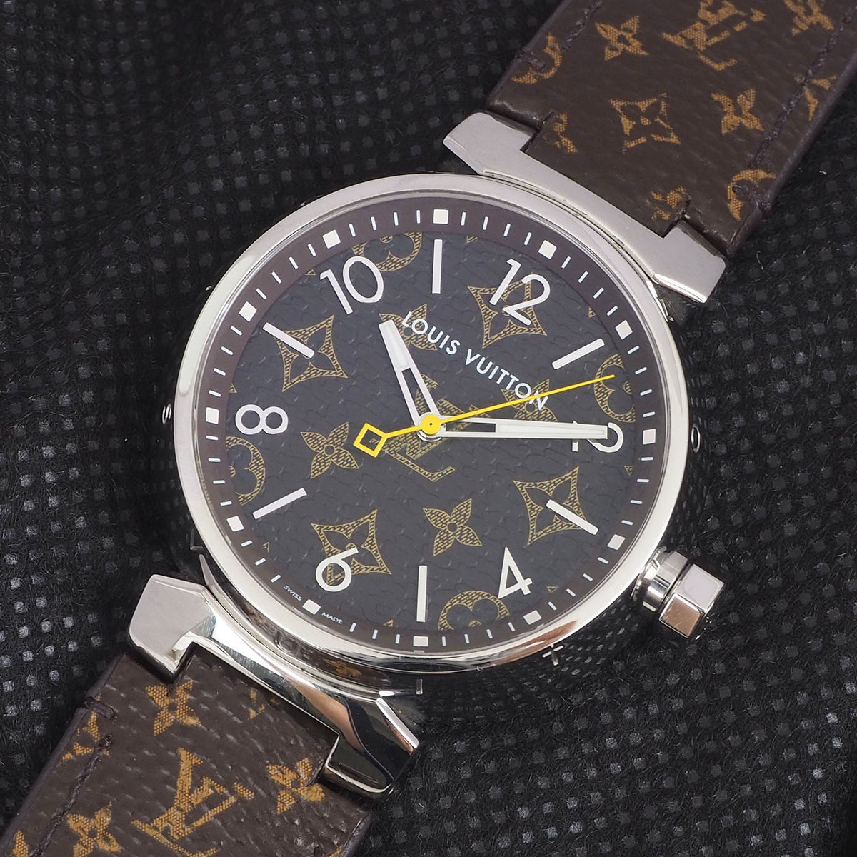 Louis Vuitton QA072Z Tambour Quartz Leather Band Watch