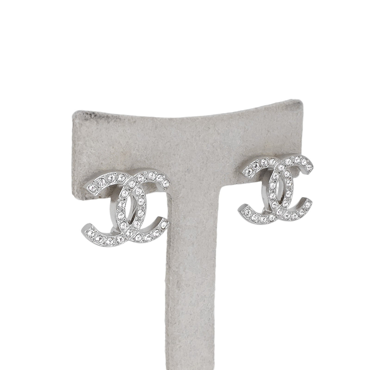 Chanel A88429 Silver CC Logo Classic Earrings